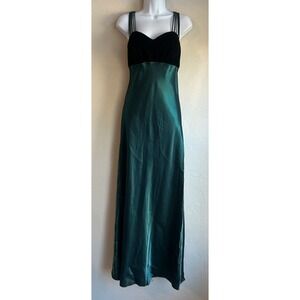 Vintage 90s Y2K All That Jazz Green Velvet Iridescent Satin Maxi Dress M Formal